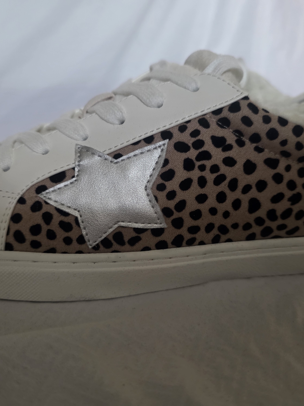 Beige Leopard-Print Lace-Up Sneakers with Silver Star Accent - Picture 7 of 9